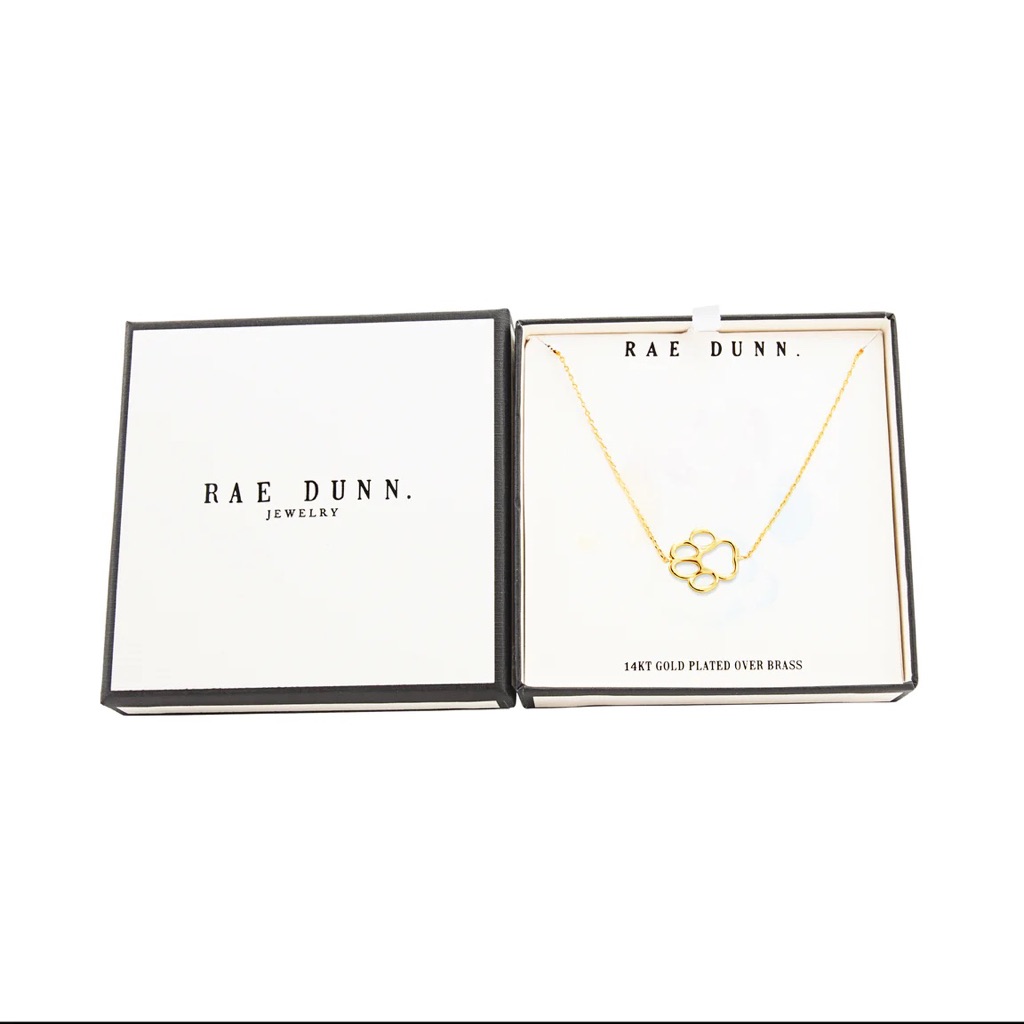 New Rae Dunn Open Paw Print Necklace In Yellow Gold Plated Brass
